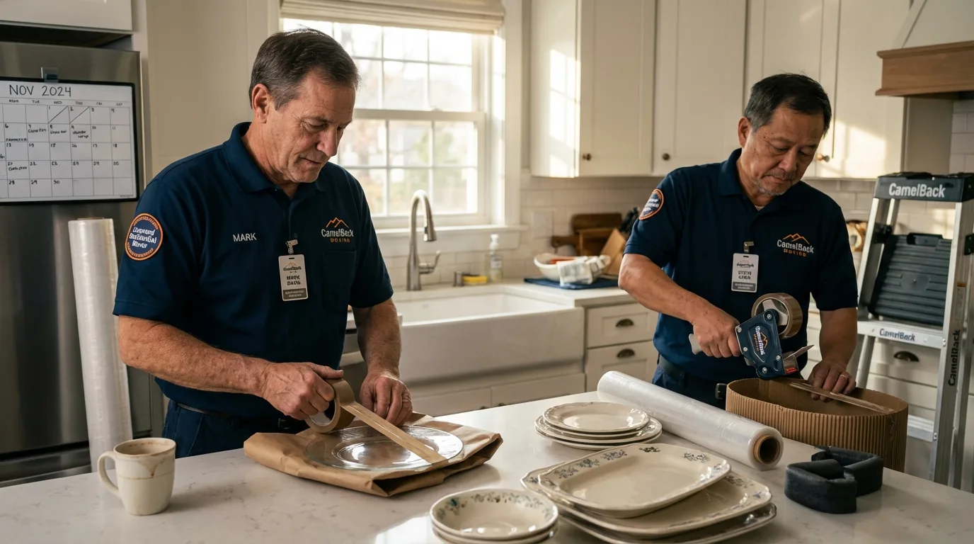 Professional crew packing kitchen dishware in Bloomingdale, GA